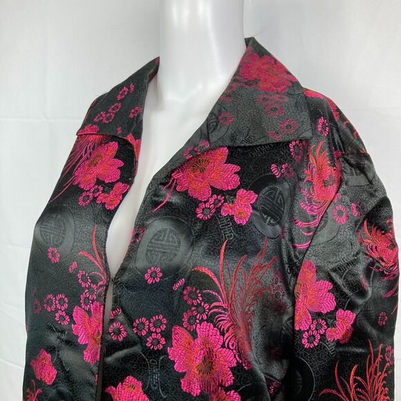Maggy L Jacket Womens Sz 12 Black Pink Floral‎ Asian Print Satin Lightweight - Picture 2 of 8